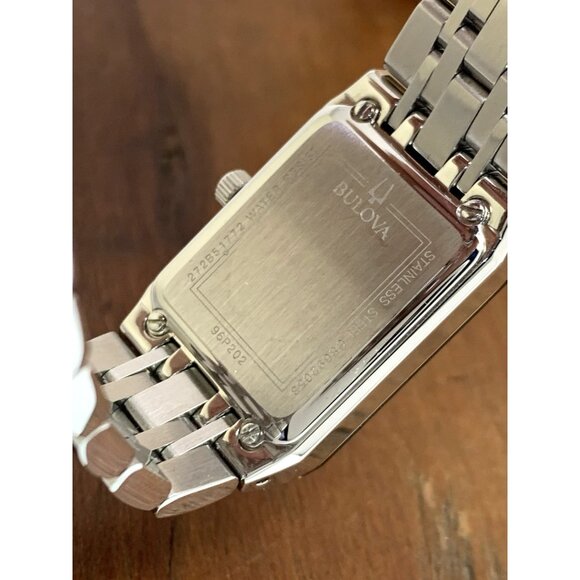 Bulova Women's Watch 96P202 Quartz Black Dial Diamond Quadra Tank Silver Steel - Picture 7 of 14